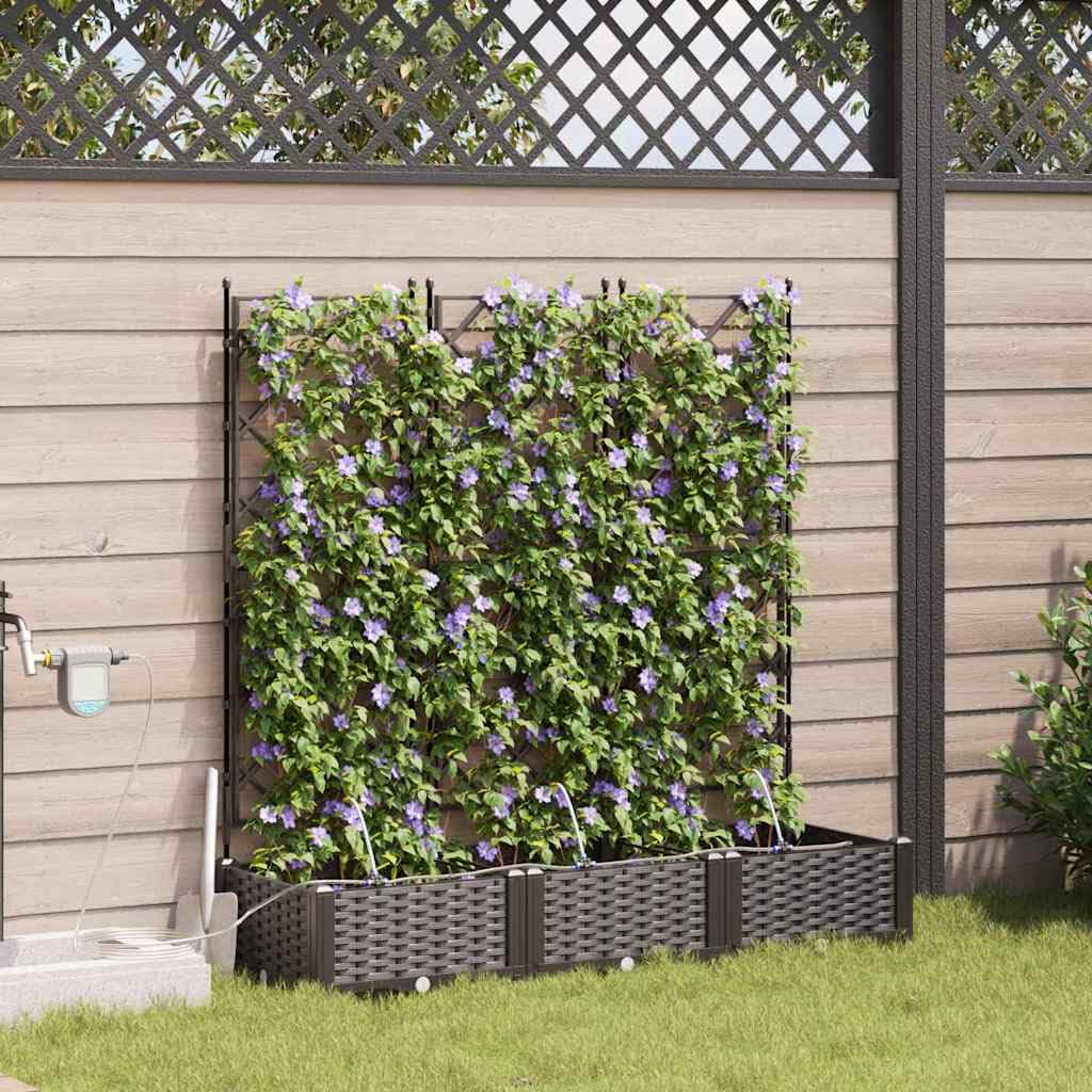 Lot de 3 pots de fleurs de jardin en plastique marron avec auto-arrosage - Pour l'extérieur - Design moderne pour terrasse et jardin - Facile d'entretien