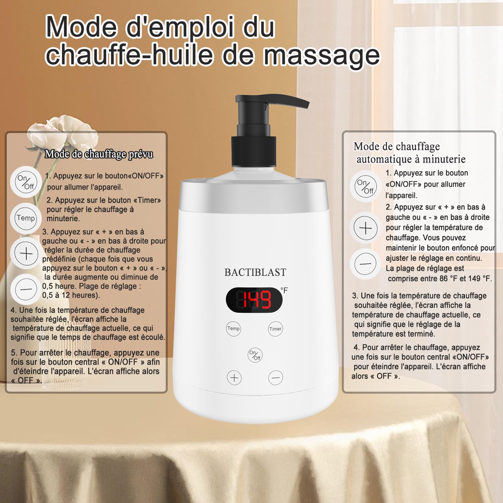 Chauffe huile de massage professionnel avec deux distributeurs et affichage LCD pour spa, salon, maison