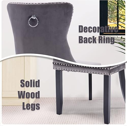 Miniatura 5 de SoarFlash Juego de 6 sillas de comedor de terciopelo, silla lateral de respaldo alto, silla lateral tapizada moderna de alta gama con capitoné y