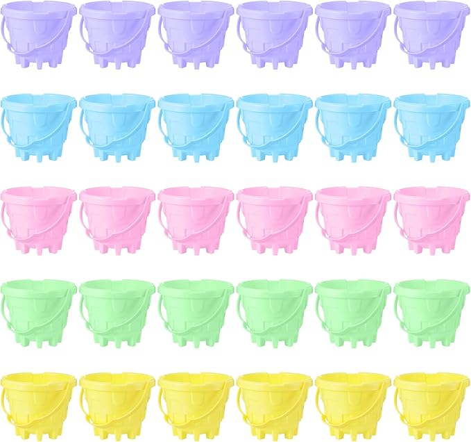 Lenwen 30 Pcs Sand Castle Buckets 5.5 Inch Plastic Beach