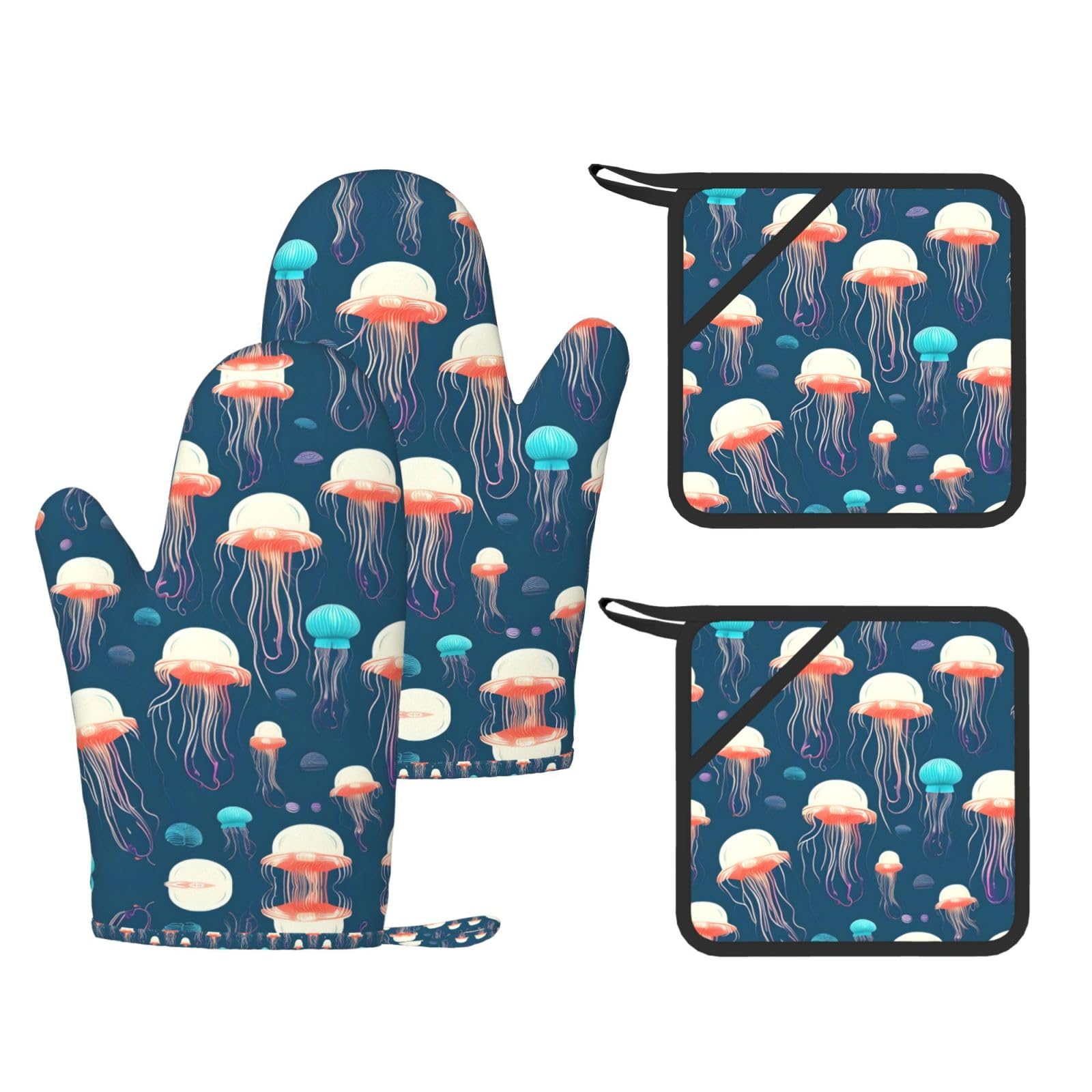 Lot de 4 maniques en silicone motif méduses pour cuisine