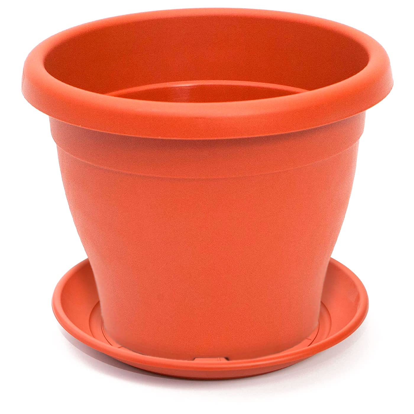 Tradineur - Maceta con Plato Tipo mediterránea, 30 cm de diámetro, Ideal Tanto para Interior como Exterior. Jardinera Alta con Agujeros para drenar Agua, Color Marrón