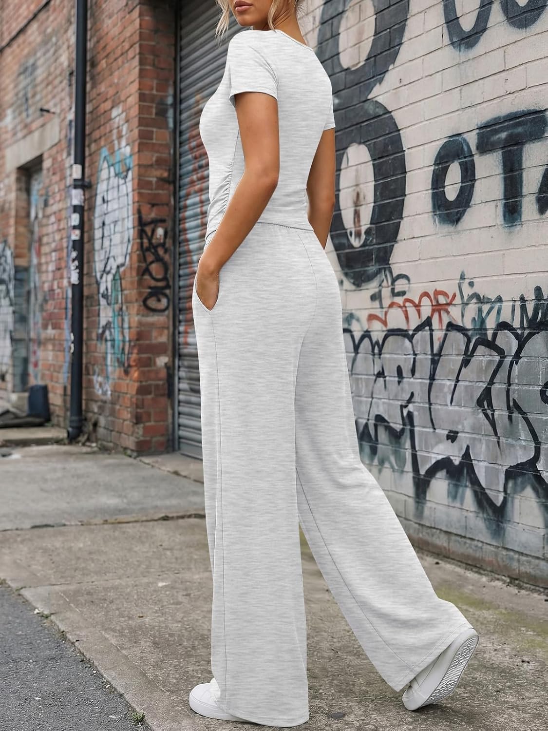 Trendy Queen Womens 2 Piece Sets Lounge Matching Set Cruise Casual Vacation Outfits Summer Wide Leg Pants Workout Clothes - Image 4