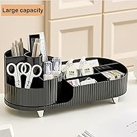 Vista 4 de Rotating Makeup Organizer for Vanity with Brush Holder, Cosmetic Makeup Storage Organizer, Large Spinning Makeup Skincare Organizer, Countertop Black