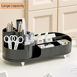 Rotating Makeup Organizer for Vanity with Brush Holder, Cosmetic Makeup Storage Organizer, Large Spinning Makeup Skincare Organizer, Countertop Makeup Perfume Organizer, Lotions Display Case (Black)