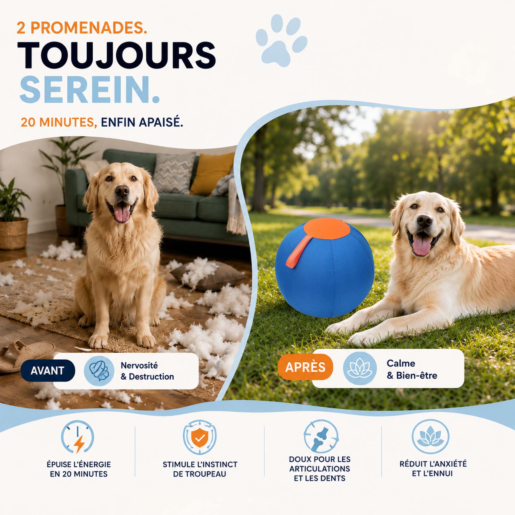Leyof Giant Herding Ball for Hunde, Aufblasbarer Treibball mit Griff, Reißfestes Hundespielzeug für Training & Bewegung, Inkl. Pumpe, Für Große und Mittelgroße Hunde (Blau-Orange,65 cm)