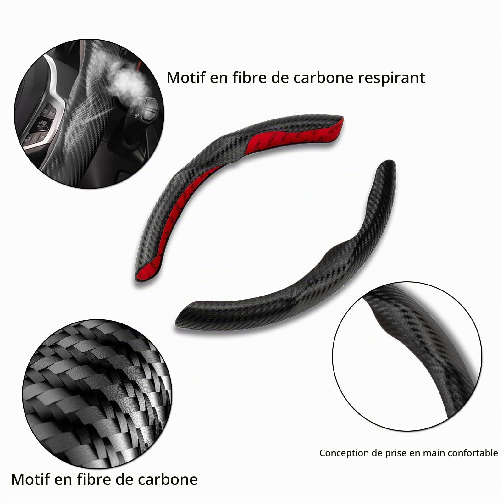 Caches De Volant pour Tesla Model 3 2017-2023 Model Y 2017-2024, Fibre de Carbone Couvre Volant, Housse Volant Protecteur de Volant Antidérapant, Noir Kit d'enveloppement de Volant pour Tesla