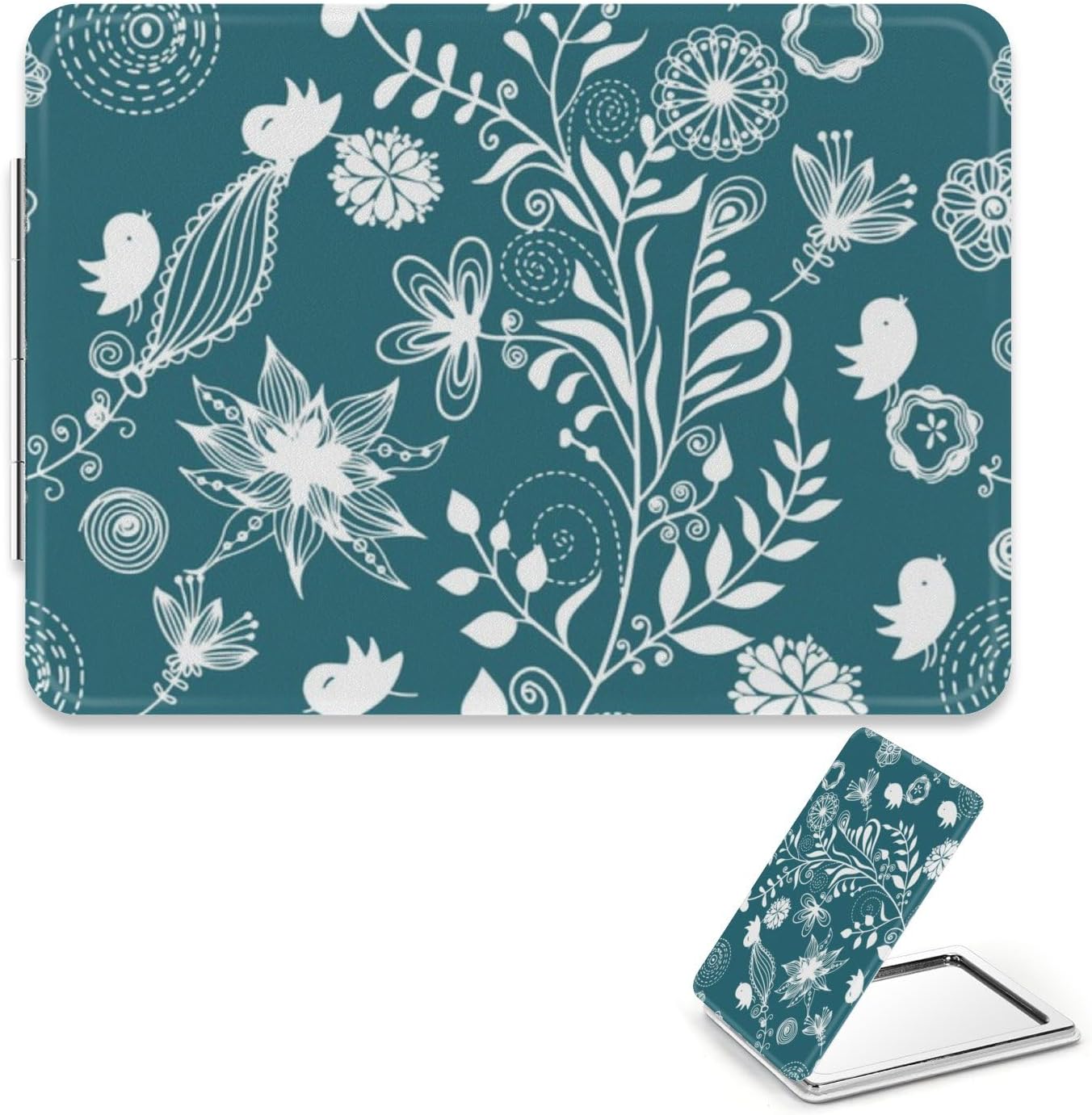 White Birds Travel Mirror, 1X/2X Rectangular Folding Mirror, Pu Leather Portable Travel Essentials Compact Mirrors, Size Makeup Mirrors, Teenage Girls Gifts, Gadgets for Women