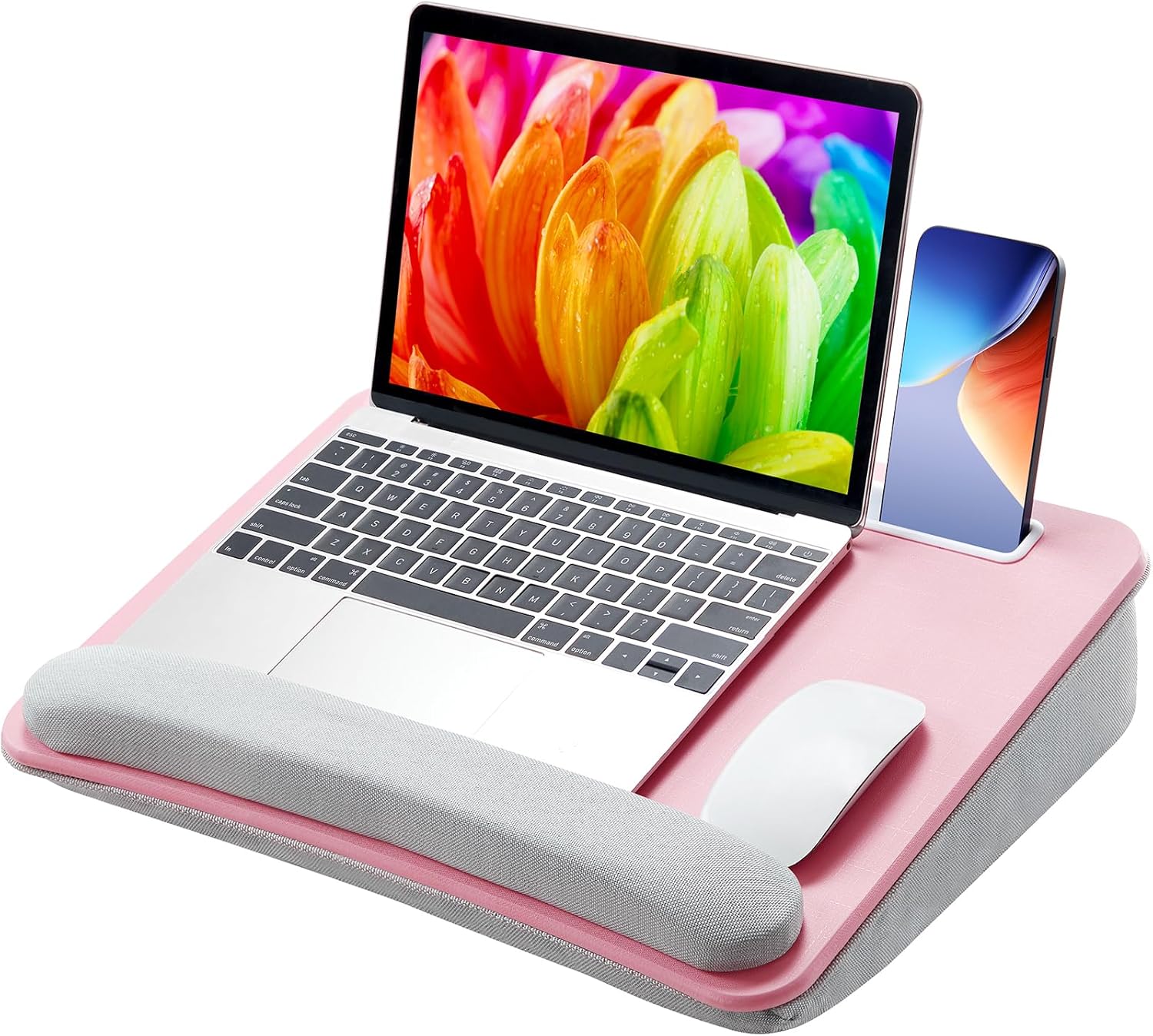 LORYERGO Lap Desk, Pink Lap Desk for Laptop, Fits up to 15.6"", Lap Stand for Bed & Couch, Laptop Lap Desk with Cushion, w/Wrist Pad & Media Slot, for Adult & Kid -LELD12P, LELD12P-US