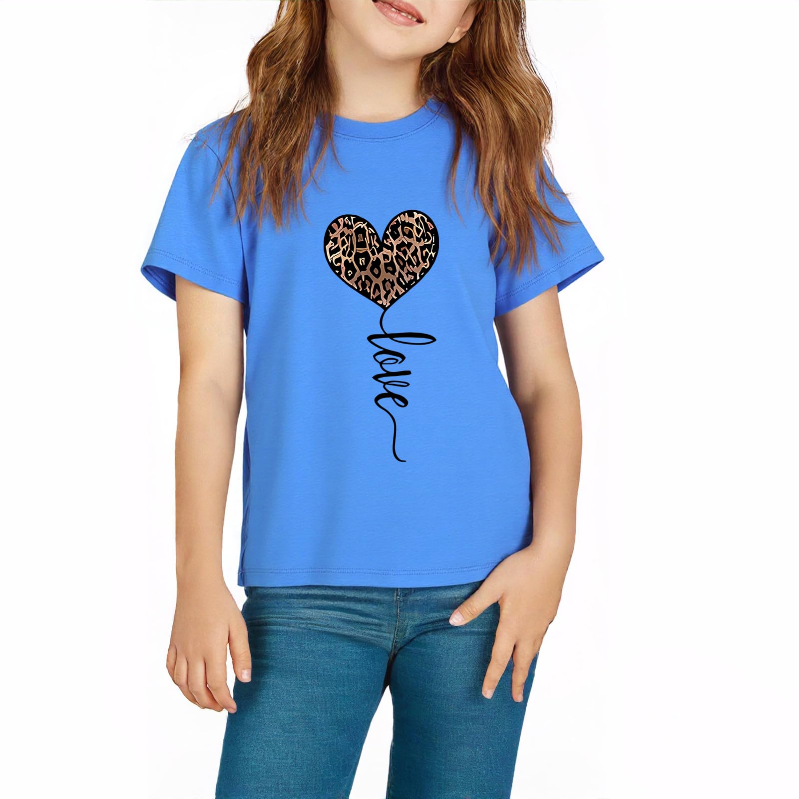 T-Shirt Mädchen Leopard Druck Kurzarm Kinder Baumwolle Sommer Tops Casual Rundhals Tees Mode Sport Shirt für Kinder Teenager Mädchen 7-14 Jahre