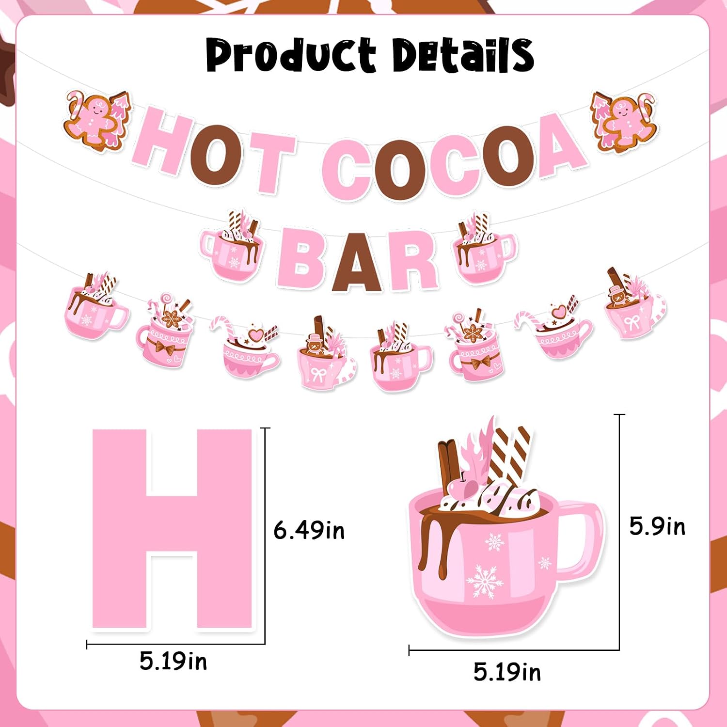 Hot Cocoa Bar Decorations Pink Hot Cocoa Bar Banner Cocoa Chocolate Party Garland Decor for Girls Xmas Winter Birthday Party Snowflake Wintertime Holidays Baby Shower Bridal Shower Supplies