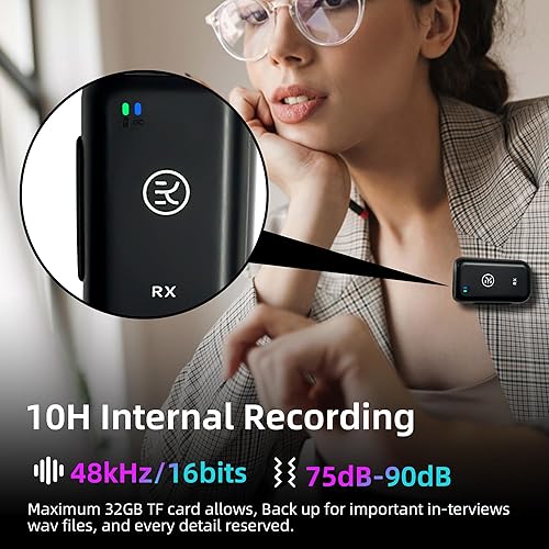 Miniatura 4 de Micrófono Lavalier inalámbrico, con reducción de ruido ANC profesional, funda de carga, duración de la batería de 10 horas, 262.5 ft (262 pies),