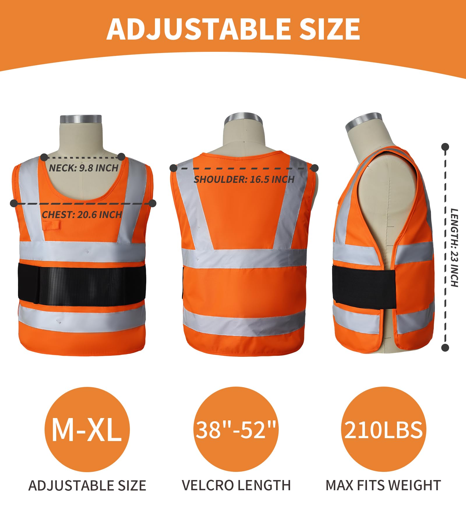 TOURGO Cooling Vest For Men With 4 Gel Packs - Class 2 Safety Vest, 1-3 Hour Cooling, Orange Reflective, Size M-XL