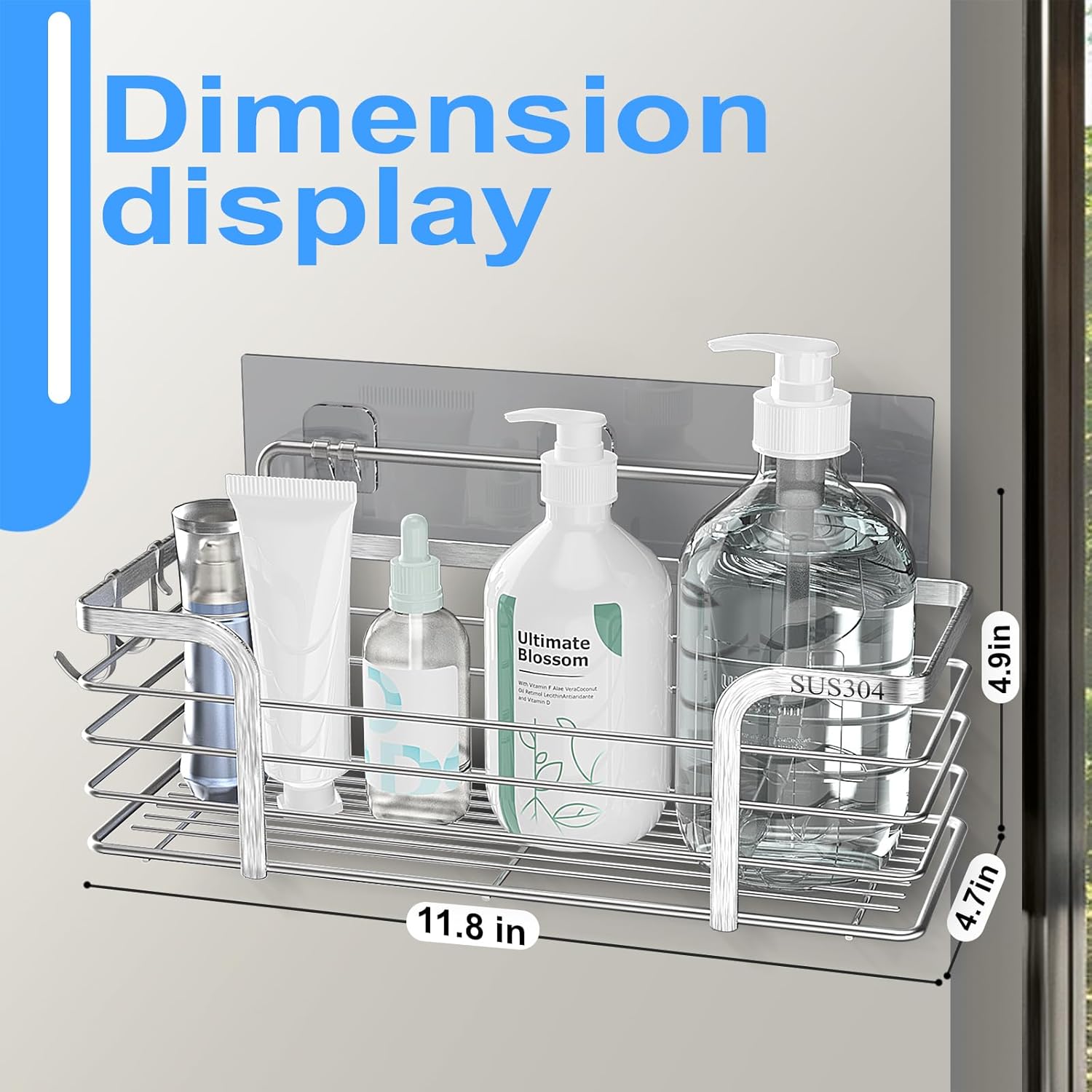 Shower Caddy,Shower Organizer for Bathroom With 2 Hooks，SUS304 Stainless Steel，Shower Shelves for Inside Shower,Rustproof Bathroom Shelf，No Drilling.