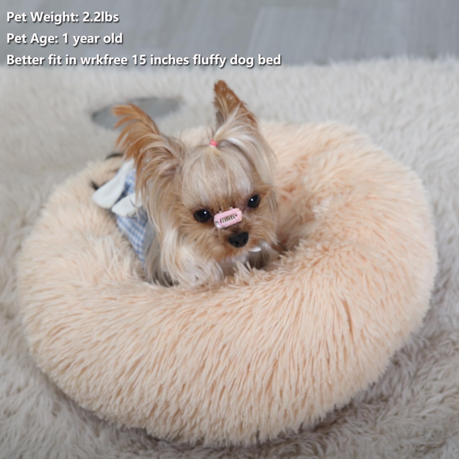 Wrkfree Hundebett Rund – Waschbar, Flauschig, Für Kleine Hunde Bis 4,5 Kg, 48,3 Cm, Donut-Form