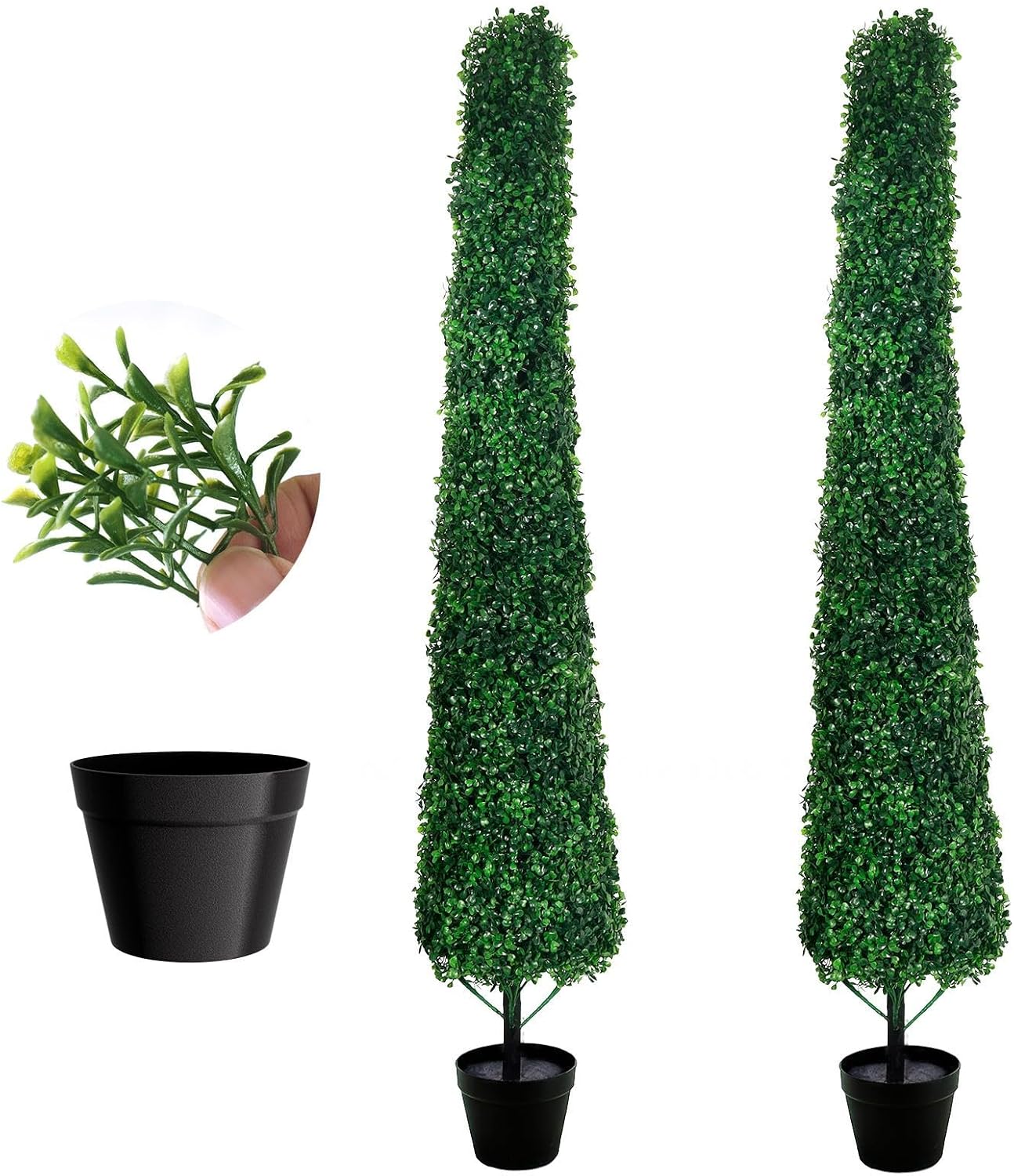 4’Boxwood Topiary Artificial, Set of 2 4FT Cone-Shaped Topiary Trees with Heavy-Duty Base Tray, Realistic Potted Green Plants Decorative for Outdoor and Indoor, Low Maintenance Fake Shrubs