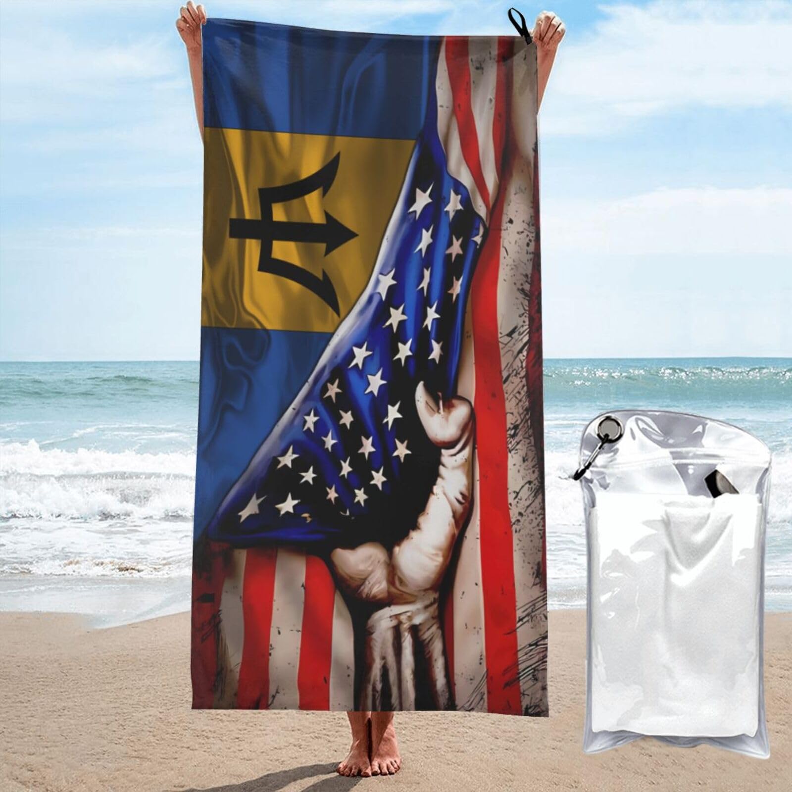 Serviette de sauna USA Barbade, le drap de plage léger idéal pour le camping