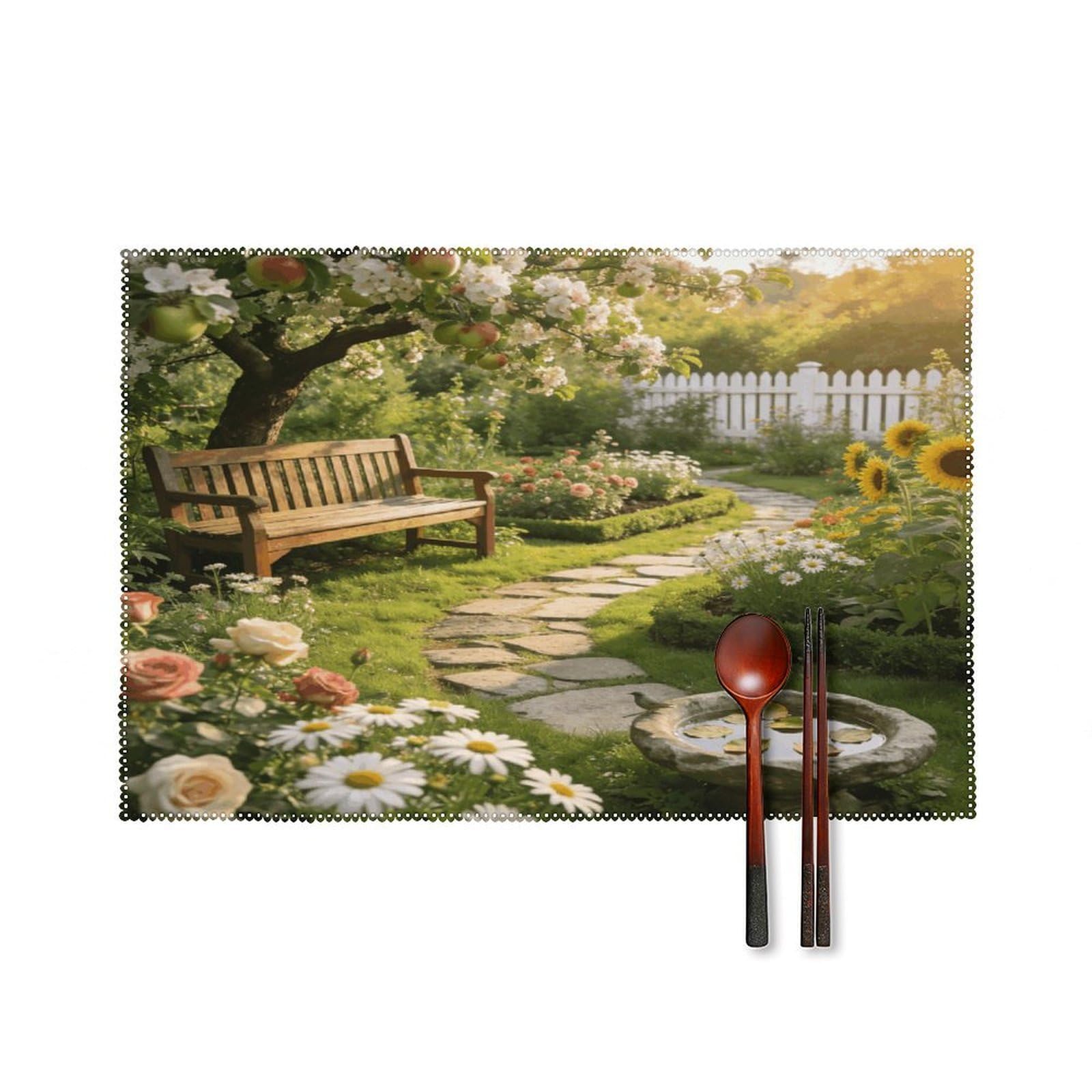 Khauerbc Style Bauerngarten Placemats Set Of 6,Decorating The Dining Table，Canvas Washable Table Mats，Wipe Clean Anti Slip Dining Table Place Mats For Party Kitchen Dining Decoration