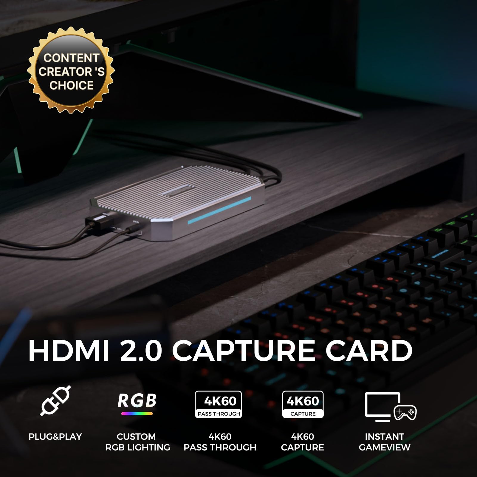 Game Capture Card 4K60 HDMI 2.0 & USB 3.1 Capture vidéo pour streaming et enregistrement sur PS5, Xbox, PC - Faible latence - Carte de capture audio vidéo pour OBS Twitch, appareil de capture de jeu