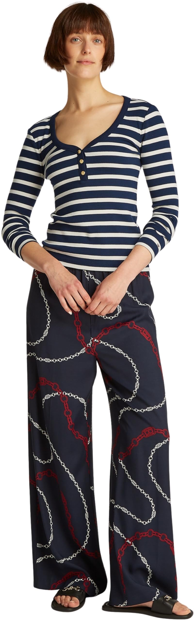 Tommy Hilfiger Camiseta de Manga Corta Mujer Slim Henley con Botones