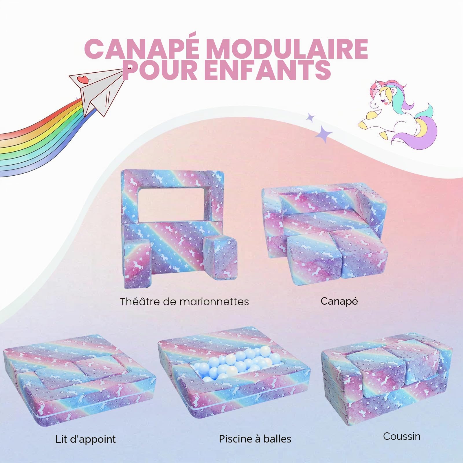 MeMoreCool Canapé-lit pour Enfants, Fauteuil pour Tout-Petits, Brille dans Le Noir, Arc-en-Ciel, Chaise Longue Convertible pour Enfants, canapé pour bébé, Chaise de Sol, Meubles de Chambre à Coucher