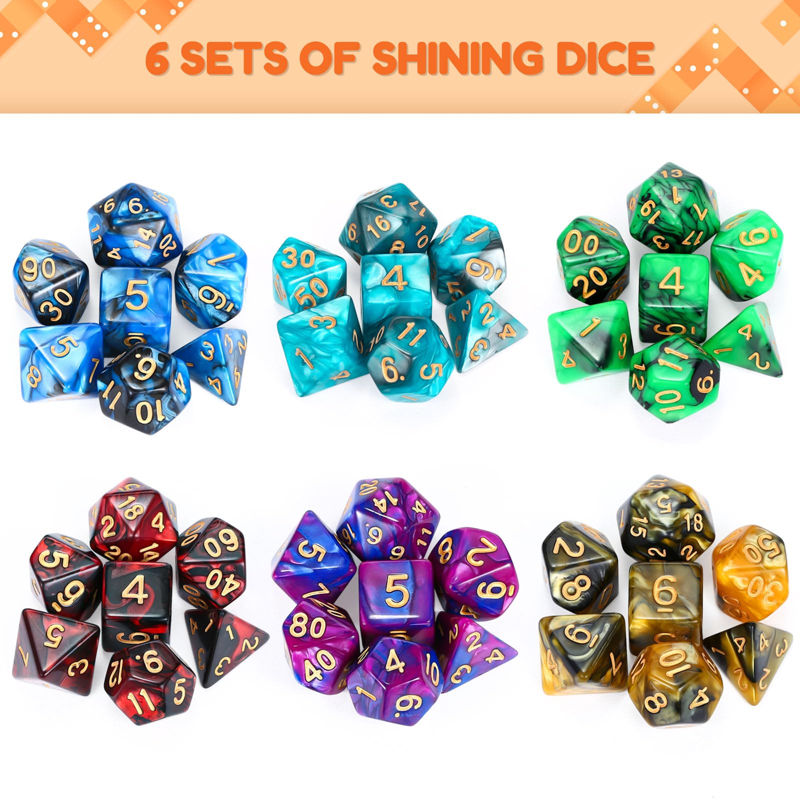 6 x 7 (42 sztuki) wielościennych kostek zestaw z workiem podwójnych kolorów, zestaw wielościennych kostek do gry w lochy i smoki, DND RPG, MTG, W20, W12, W10, W8, W6, W4, gry karciane