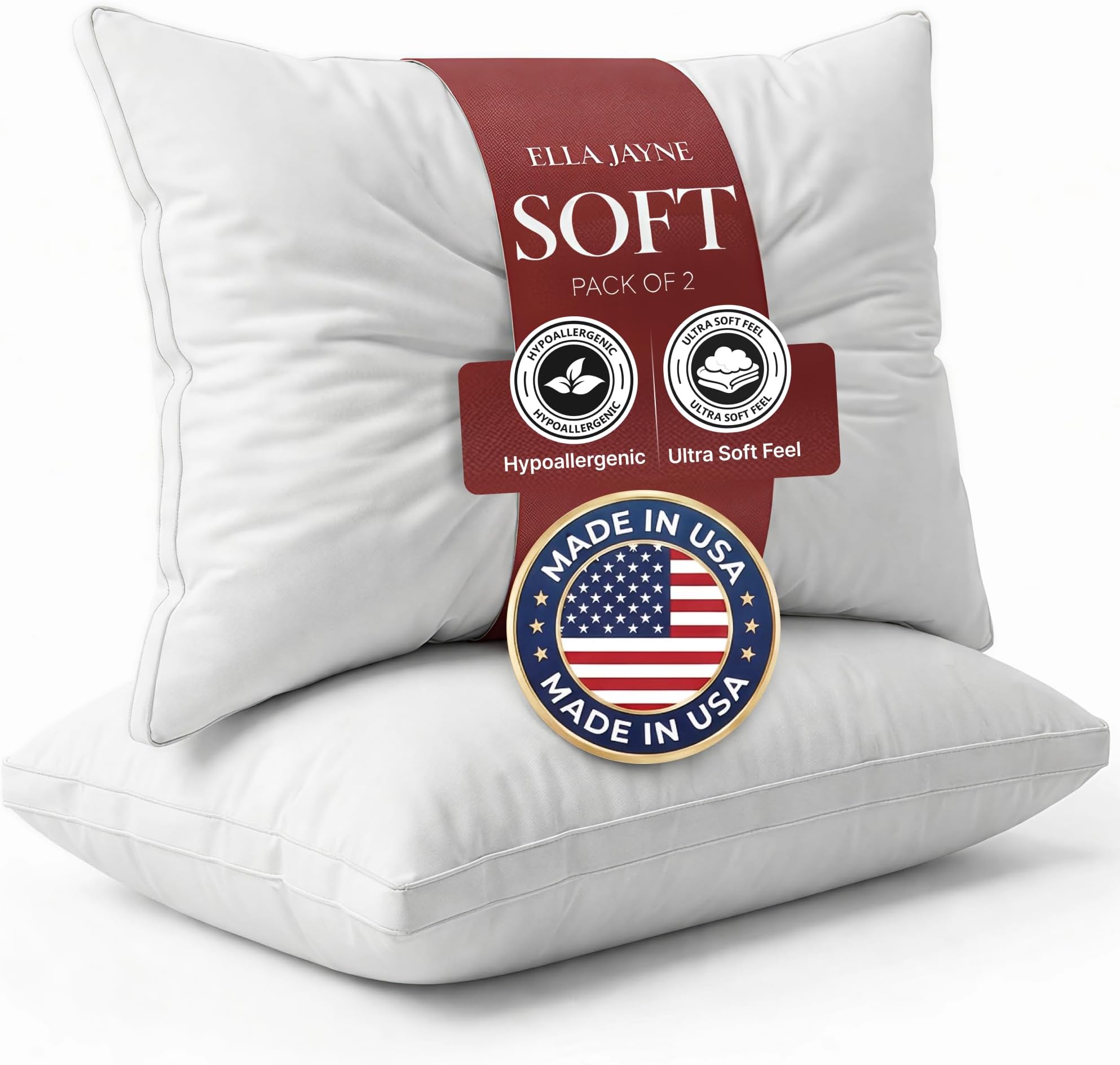 - Luxury King Size Down Alternative Pillows, Set of 2 – Gel Fiber Fill, Soft Microfiber Shell, Hypoallergenic, Washable – Premium Pillows for Side, Stomach & Back Sleepers