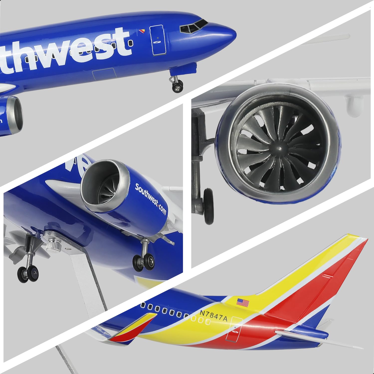 1/85 Southwests 737 model samolotu ze stojakiem (długość 43 cm) do Boeinga 787, model samolotu z żywicy, dla dorosłych, pamiątka lotnicza, prezent lotniczy, dekoracja do domu lub biura