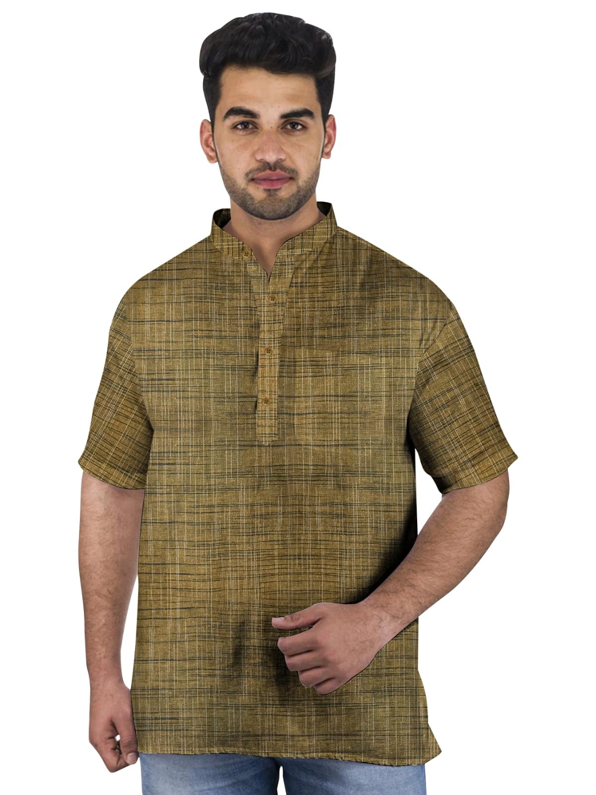Men Short Kurta for Men Casual Wear | Half Sleeve Cotton Kurta | Mandarin Collar Stylish Ethnic Wear | Regular Fit Kurta Shirt-picture-22