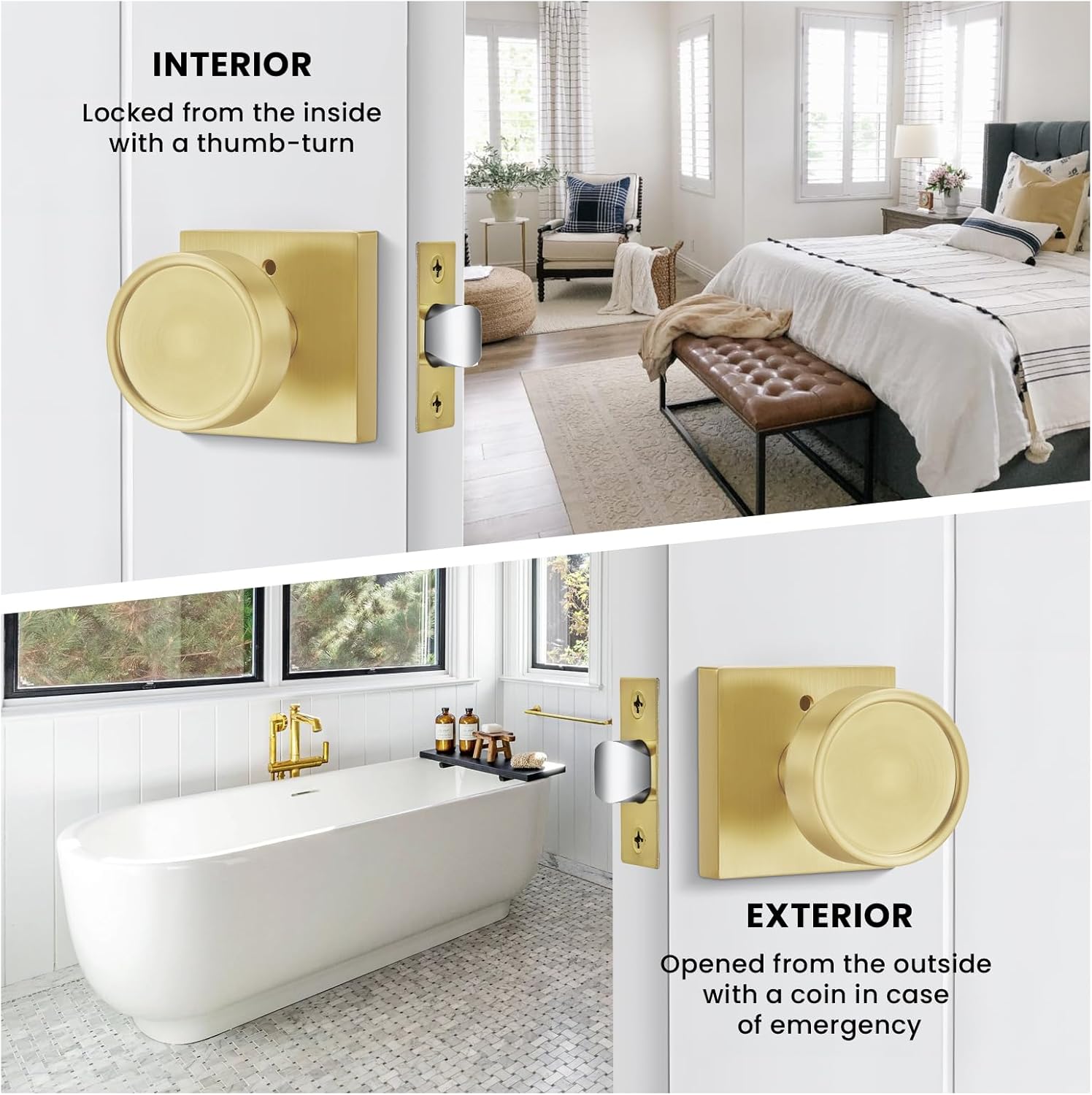 Haidms Gold Door Knobs Interior, Zinc-Alloy Heavy Duty Round Brushed Gold Privacy Door Knobs for Bedroom Modern Bathroom Interior Door Lock Bulk(6 Pack)