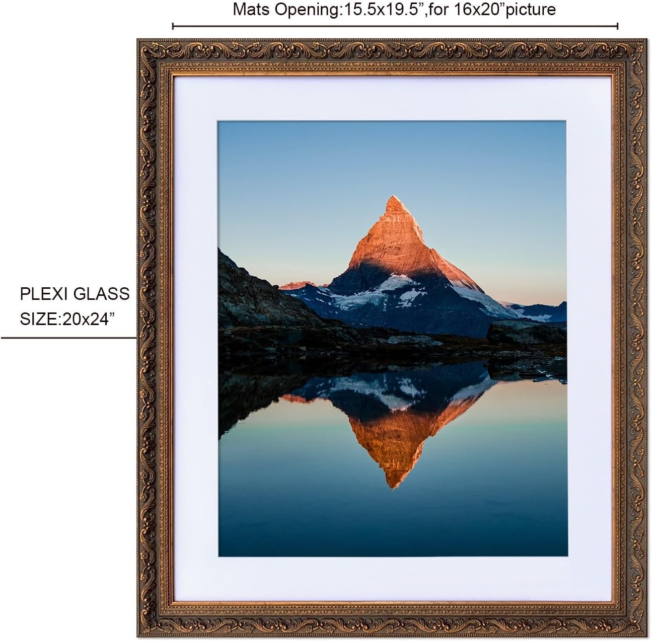 20x24 Picture Frame Antique Gold, Lightweight Plastic Photo Frame with PS Glass - Perfect for Home, Office, Wedding Photos