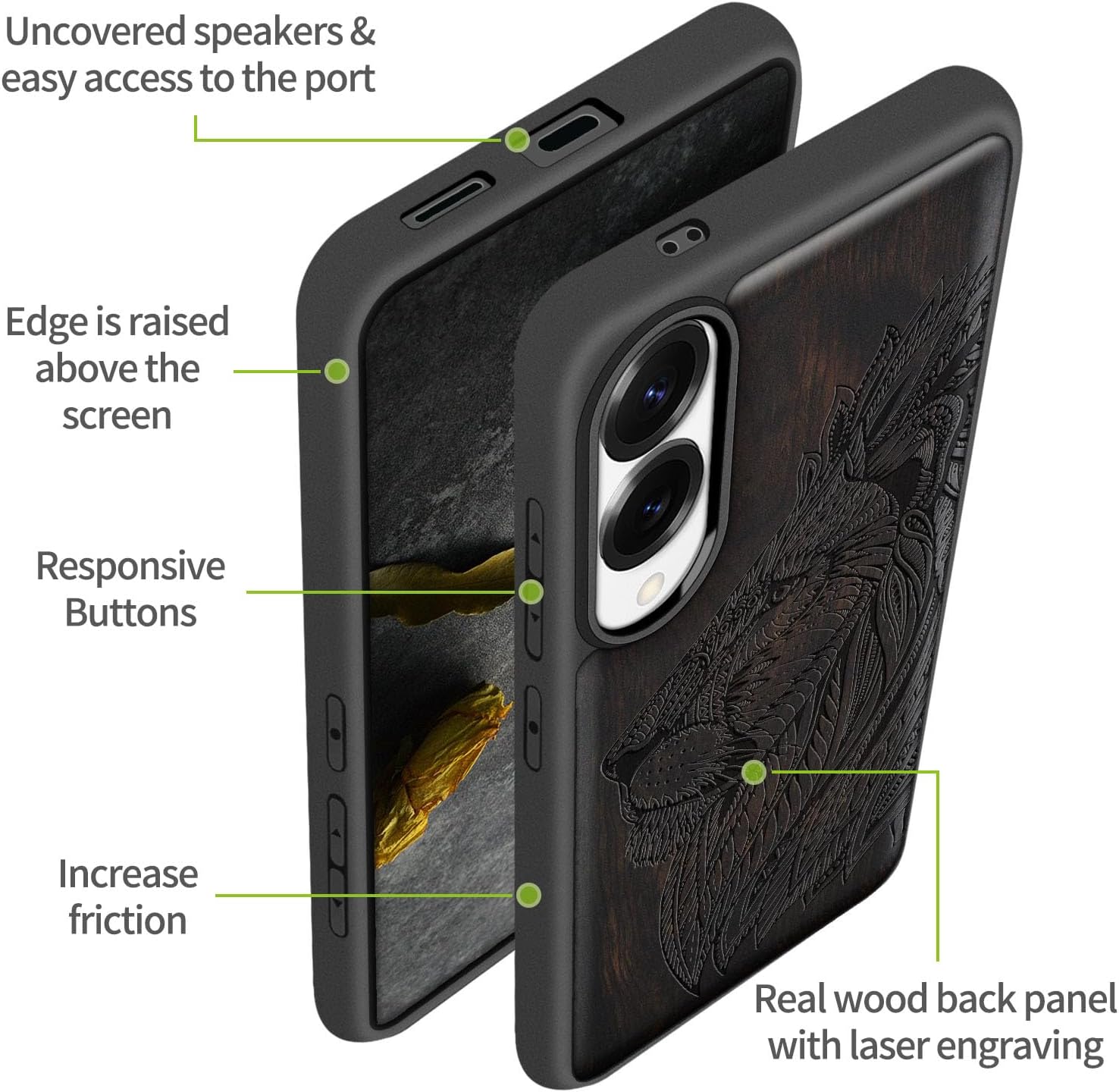 Carveit Magnetic Wooden Case for Samsung Galaxy S25 Edge Case 2025, TPU Shockproof Cover & Wood Artisan Engraved, Compatible with MagSafe Wireless Chargers (Ornate Lion's Head) Blackwood