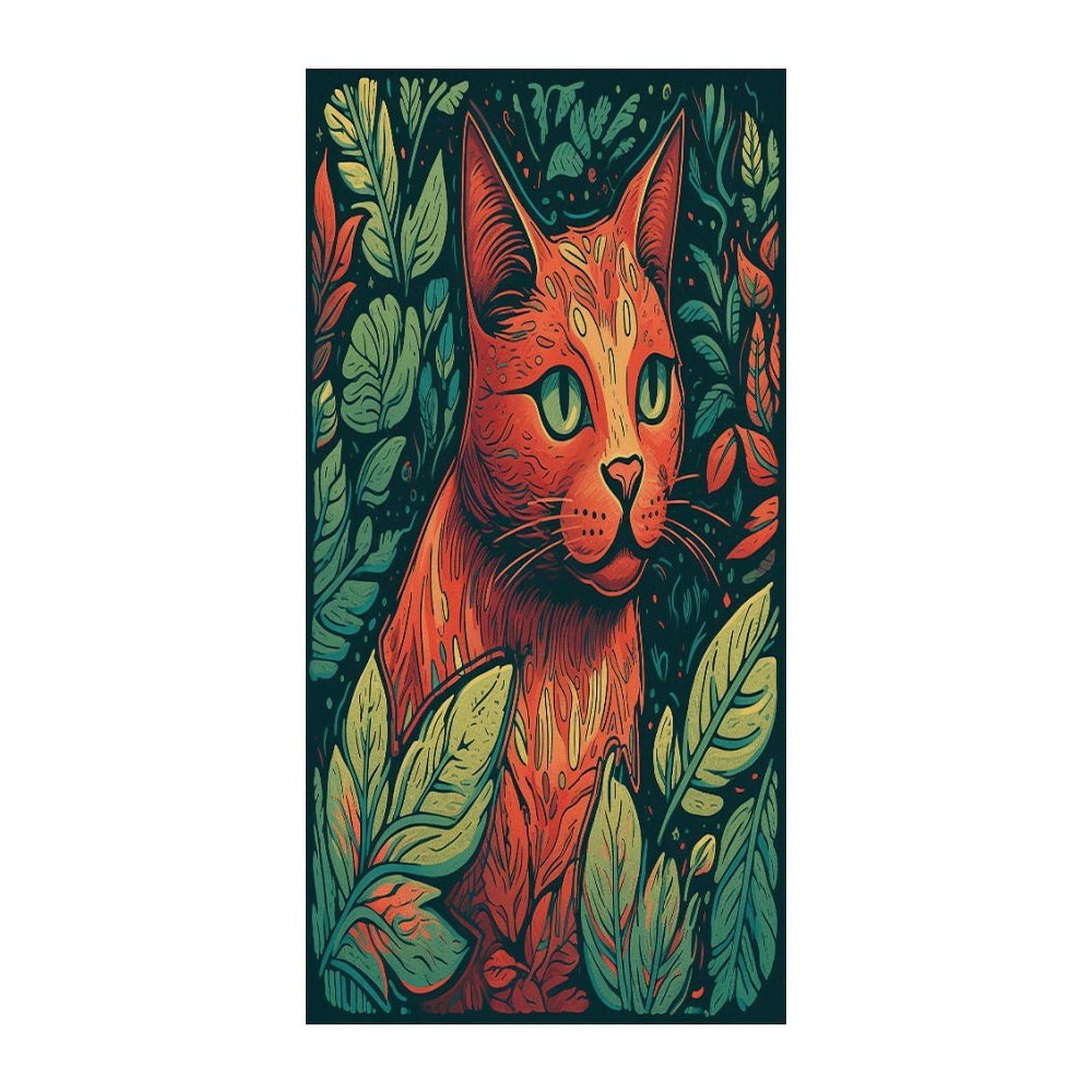 Fekiloot Style Green Leaf Cat Door Curtain Room Divider Curtains
