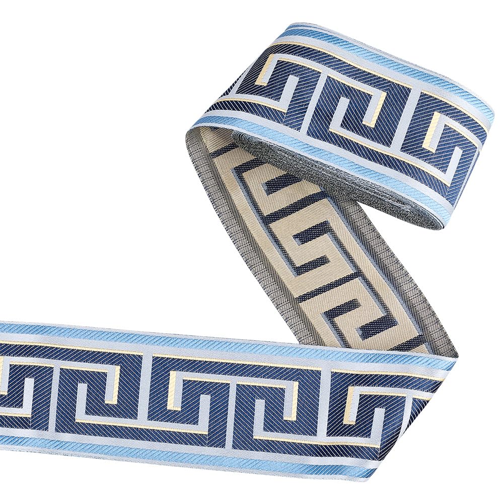 Galon pour rideaux jacquard motif grec bleu foncé large de 90mm ruban de qualité premium