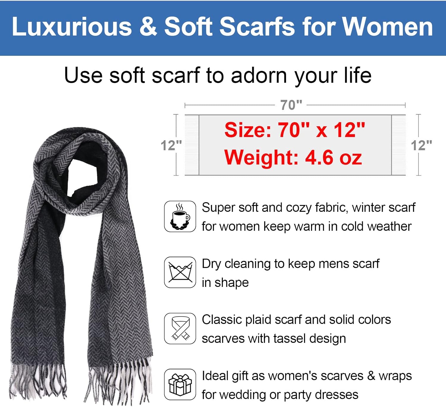 Simplicity Winter Scarf For Men Soft Warm Mens Scarf Winter Womens Plaid Scarf w/Gift Box