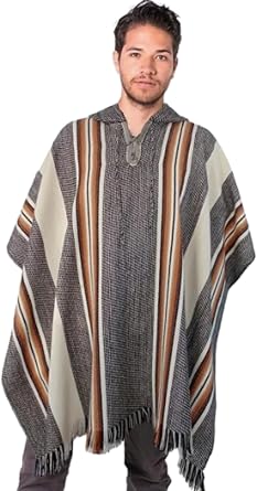 Gamboa Alpaca Wool Poncho Men with Hood Adult Cowboy and Western Ponchos