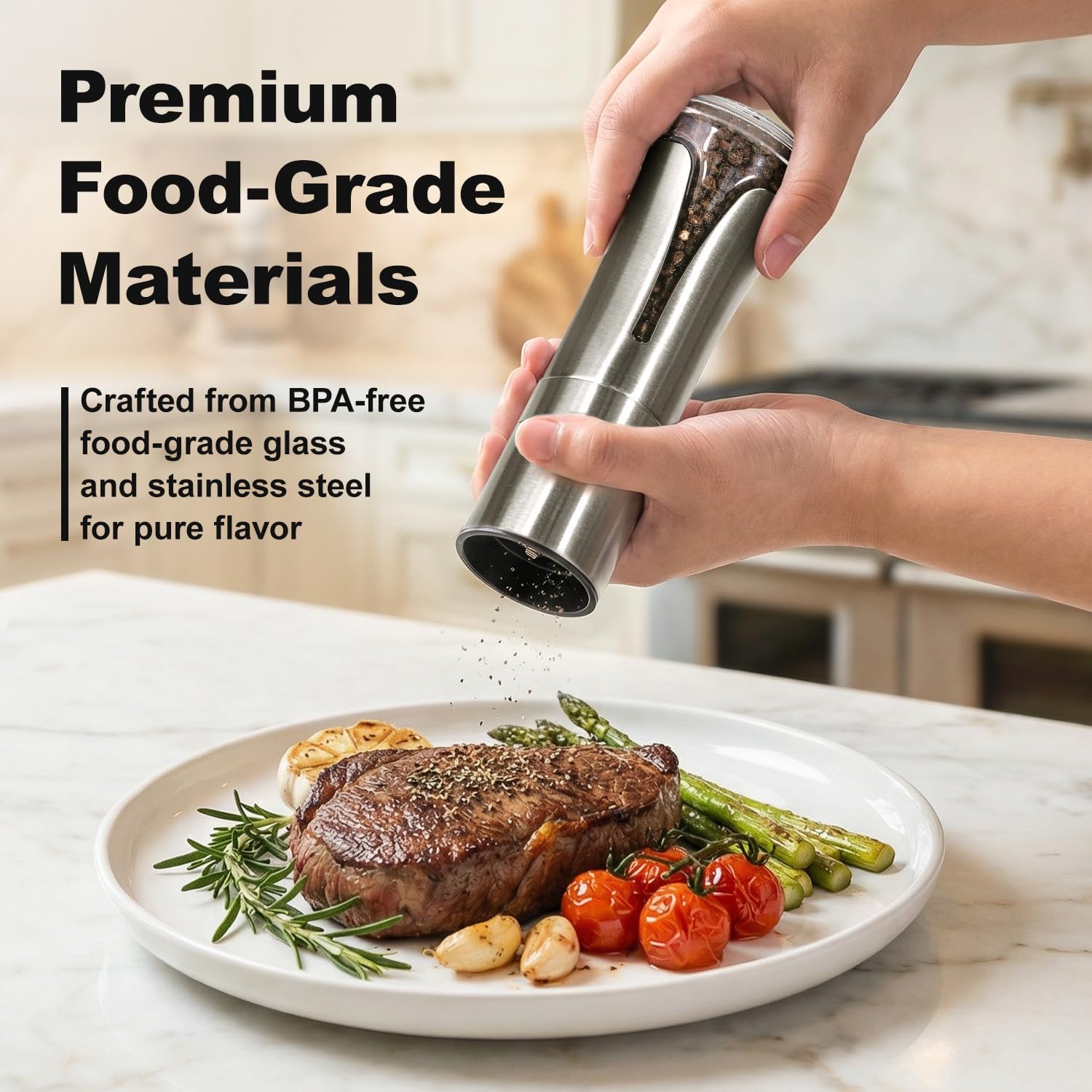 Aelga Kitchen Seasoning Set: No-Drip Honey Dispenser & Manual Salt Pepper Grinder Set with Funnel