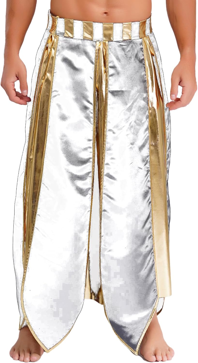 Mens Ancient Roman Costume Leggings Greek Egypt King Egyptian Trousers Rave Outfits Long Pants White X-Large