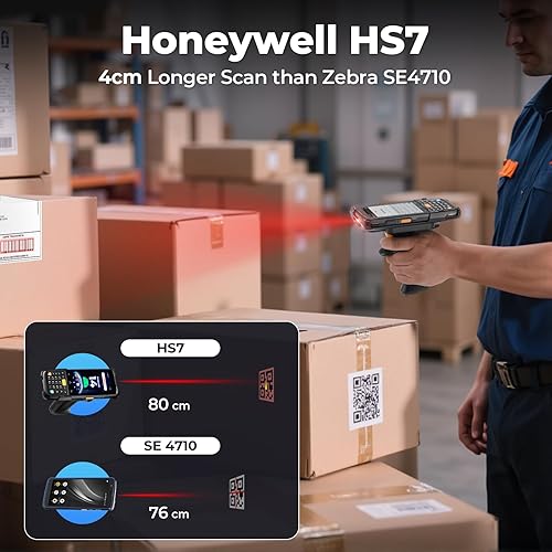 Miniatura 4 de MUNBYN Escáner de código de barras Android 14 con empuñadura de pistola, equipado con escáner Honeywell HS7 QR, 4GB+64GB PDA, pantalla táctil de 4