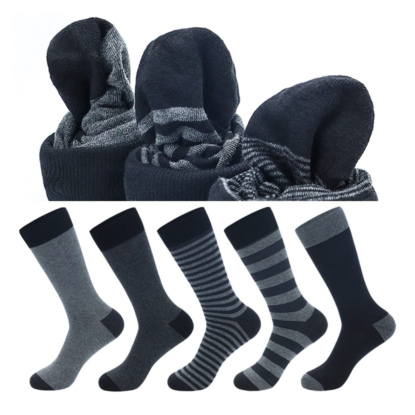 Calcetines para hombres de gran tamaño de negocios de los hombres calcetines de vestir a rayas negro gris puro hombres calcetines de algodón de tamaño (5pairs / lote) ( Color : 4 , Size : EU41-48 )