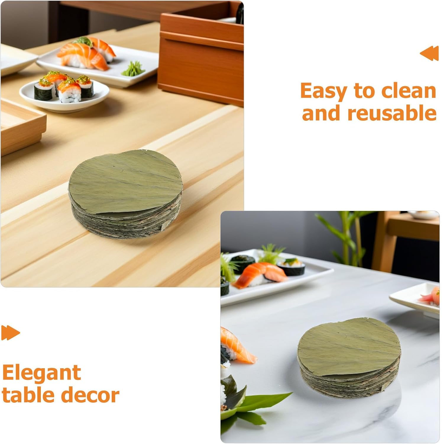 200PCS Dried Lotus Leaves Sushi Plate Decoration - Round Shape Lotus Leaf Sushi Board Liner for Japanese Food Wrapping Party Decoration 16cm