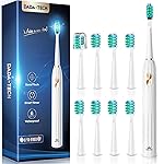 Sonic Electric Toothbrush for Adults and Kids, Ultrasonic Toothbrush Rechargeable with 9 Brush Heads, 5 Modes and 2 Minutes Smart Timer, 4Hours Charge for 60 Days, Roman Column Handle (White)