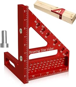 3D Multi Angle Measuring Ruler, Carpenter Square High Precision Square Woodworking Square Tool Measuring Layout Scribing Ruler, 22.5-90 Degree Aluminum Square Protractor with Angle Position Pin