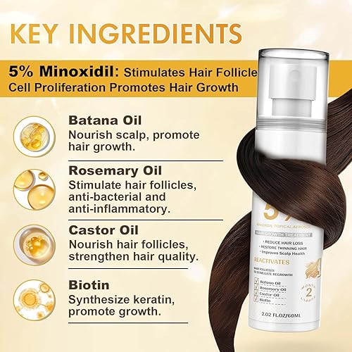 Miniatura 3 de Minoxidil para hombres y mujeres, suero de biotina para el crecimiento del cabello con batana y romero para tratamientos de crecimiento de barba y