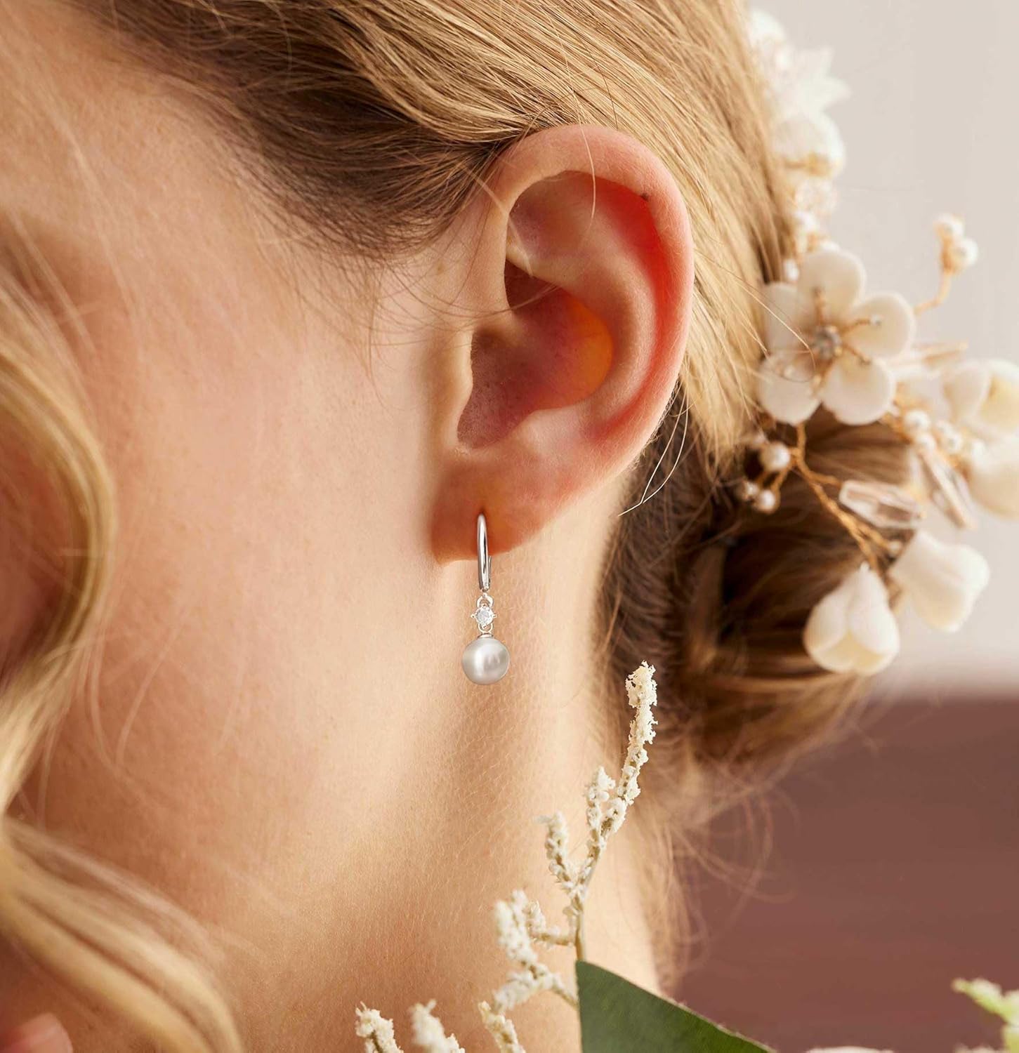 Pearl Earrings for Women Trendy - Dainty 14K Gold Plated/Silver Pearl Drop Dangle Earrings Hypoallergenic Pearls Huggie Hoop Earring Simple Wedding Earring for Brides Formal Jewelry Gifts - Image 3