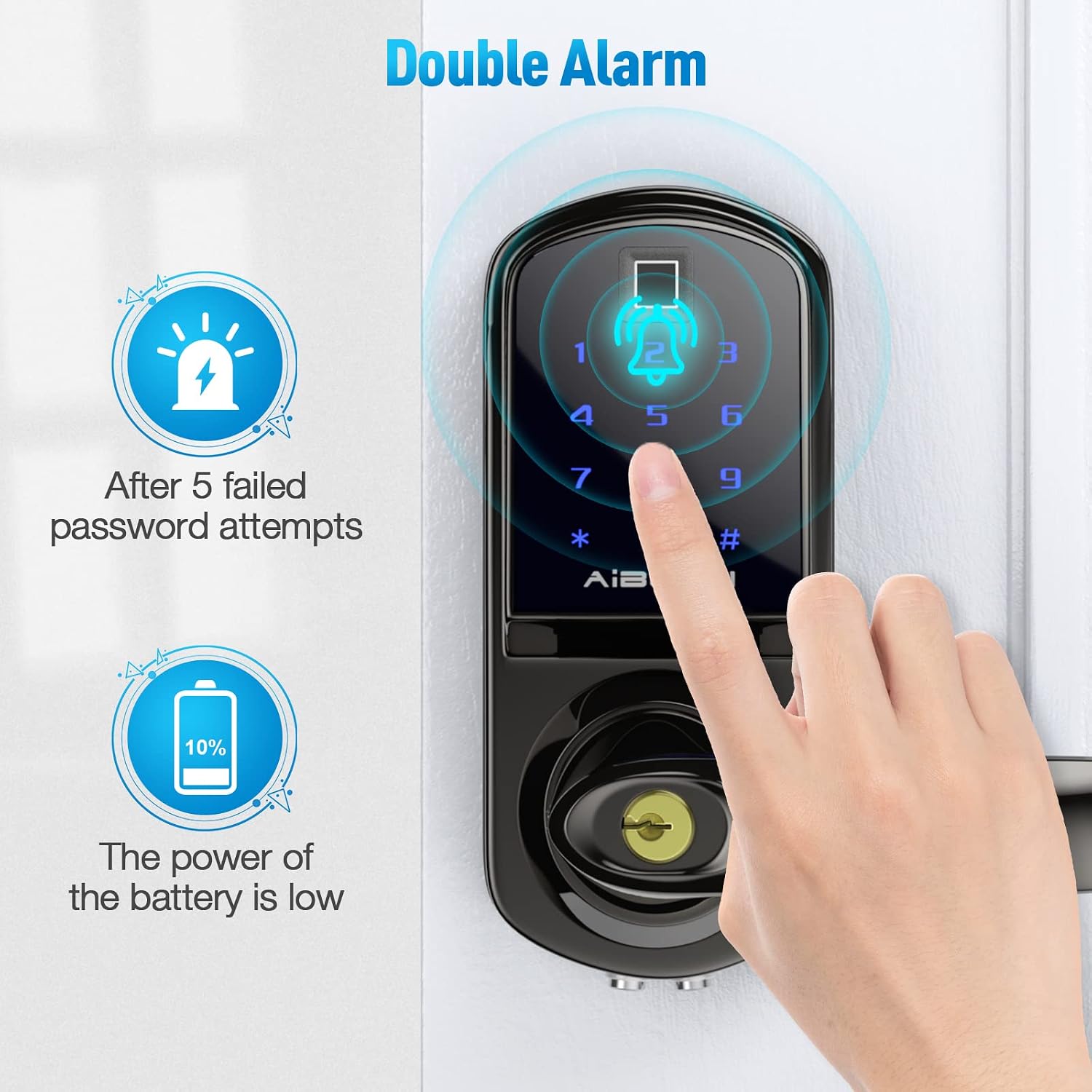 Aibocn Fingerprint Smart Lock, Keyless Entry Door Lock with Voice Control, Touchscreen Keypad Deadbolt Lock with IC Card, Password, eKey, Easy to Install for Home Hotel Apartment