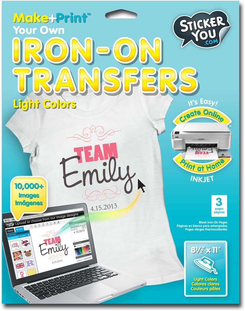 StickerYou 2401 2 Count Iron-On Transfers Decorative Sheet, Light Clothing