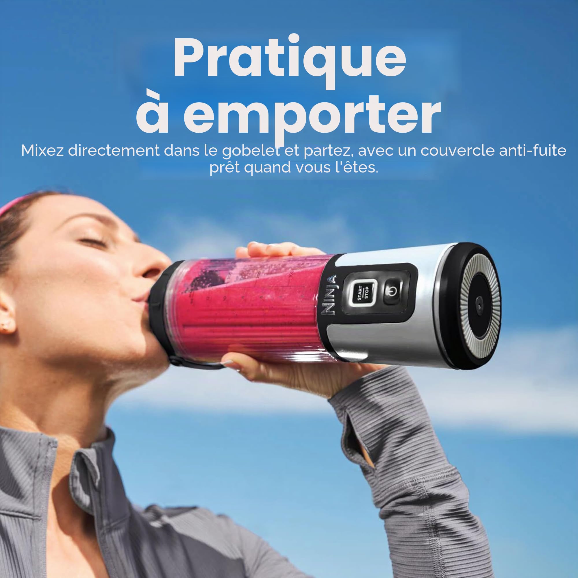 Ninja Blast BC151MB – Mélangeur portable sans fil, récipient de 532 ml, mélangeur personnel pour shakes et smoothies, sans BPA, couvercle étanche et bec verseur à gorgée, rechargeable par USB-C, passe
