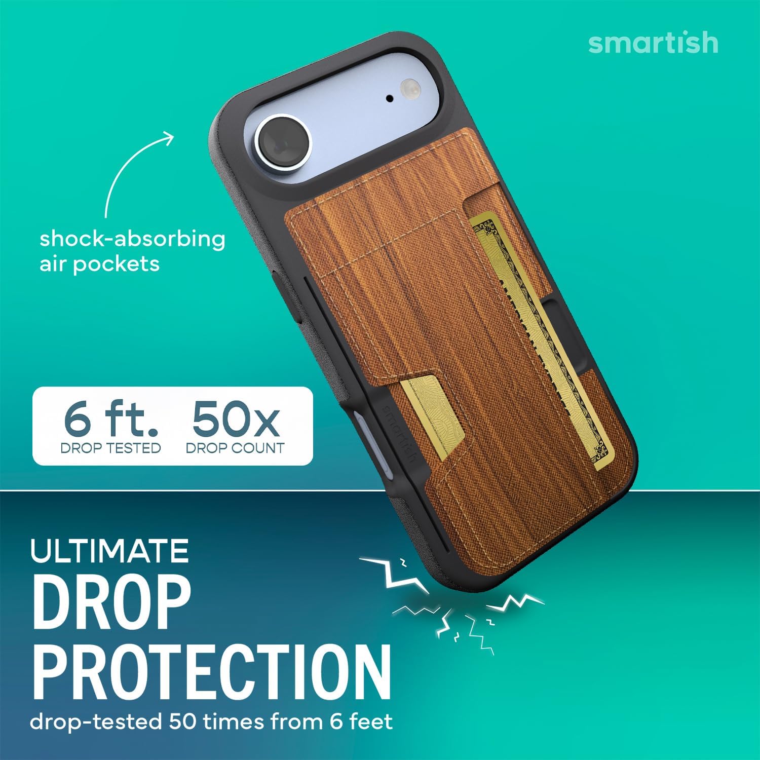 Smartish® iPhoneAir Wallet Case - Wallet Slayer Vol. 2 [Slim + Protective] Credit Card Holder w/Kickstand - Drop Tested Hidden Card Slot Cover for Apple iPhoneAir - Walnut Woods