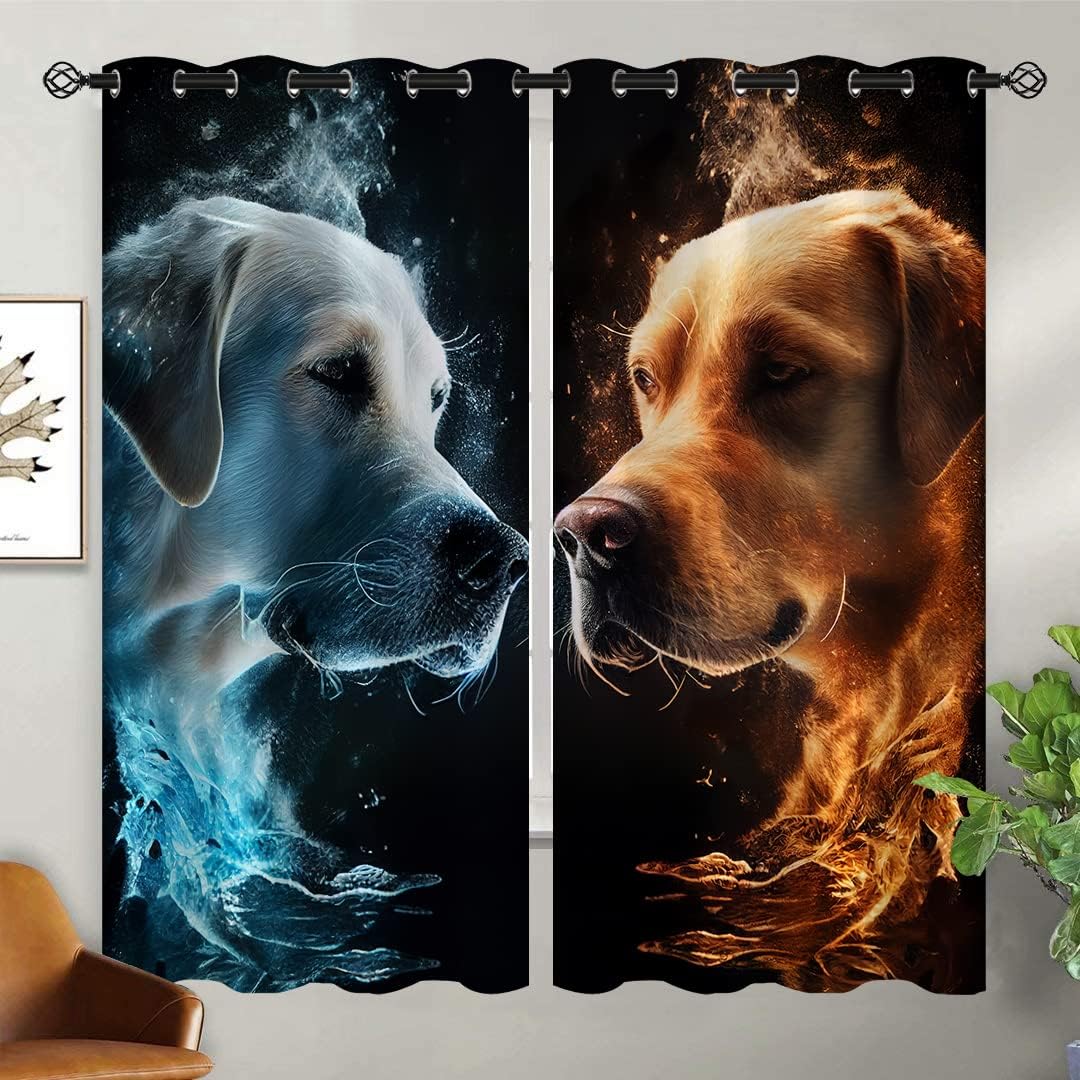 Bulldog Blackout Curtains for Girls Boy Home Decor, Dog Animal Cute Pets Fierce Flames Fantasy Grommet Thermal Insulated Drapes Darkening Window Curtain for Bedroom Living Room, 63 x 63 Inch